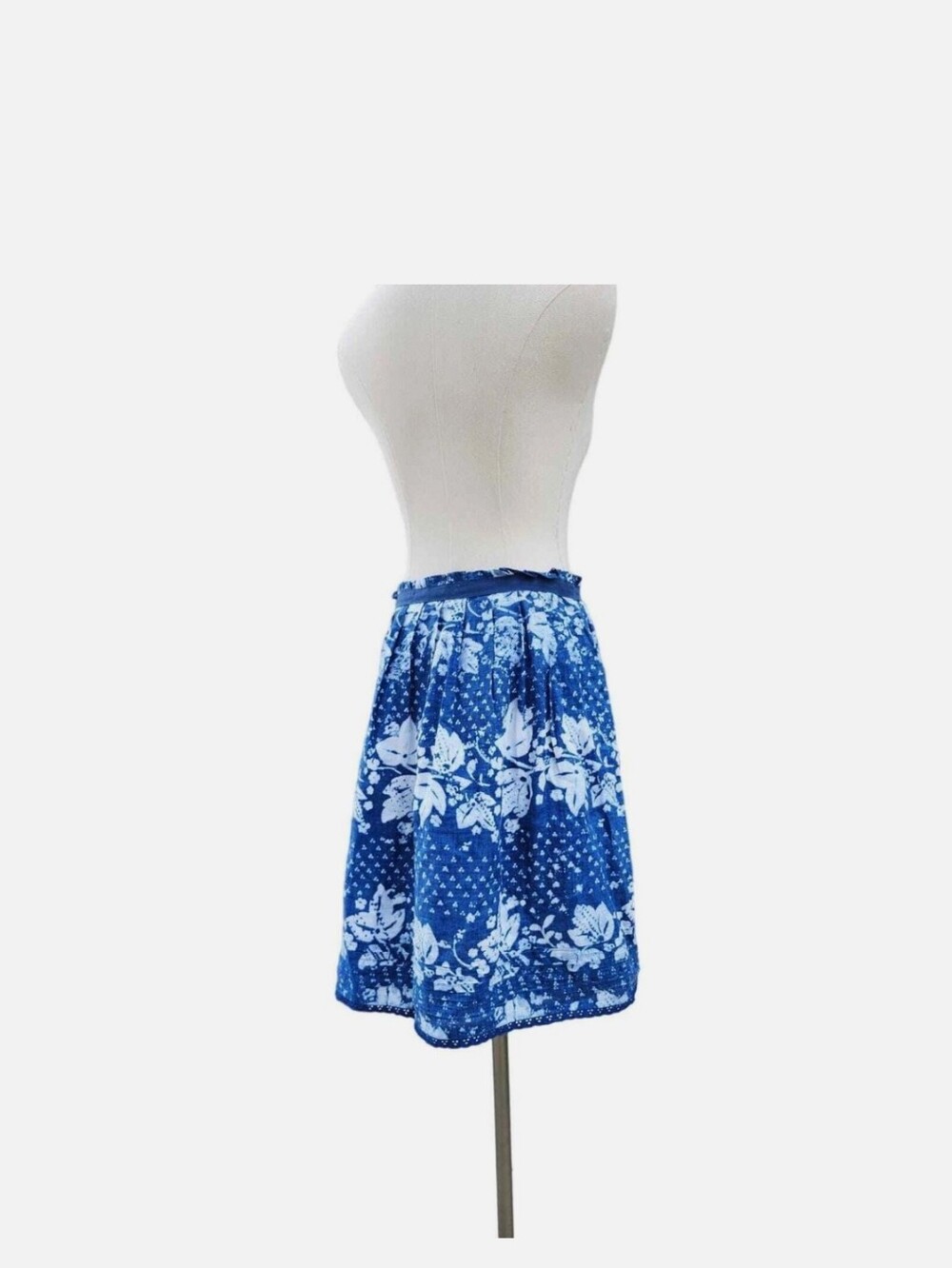 Gap Linen Blue Floral Print A-Line Skirt Cottagecore Y2K Chic Euro Summer Breath